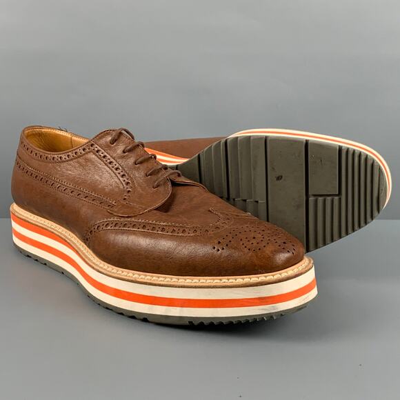 PRADA Size 9.5 Brown Perforated Leather Platform Lace-Up Shoes main image 8